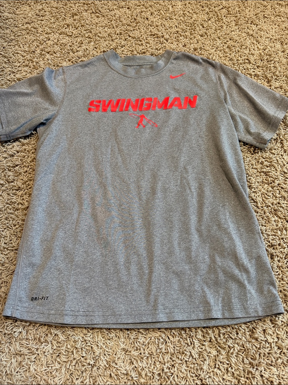 Nike Gray Short-Sleeve Dri-FIT T-Shirt with Red 'SWINGMAN' Graphic